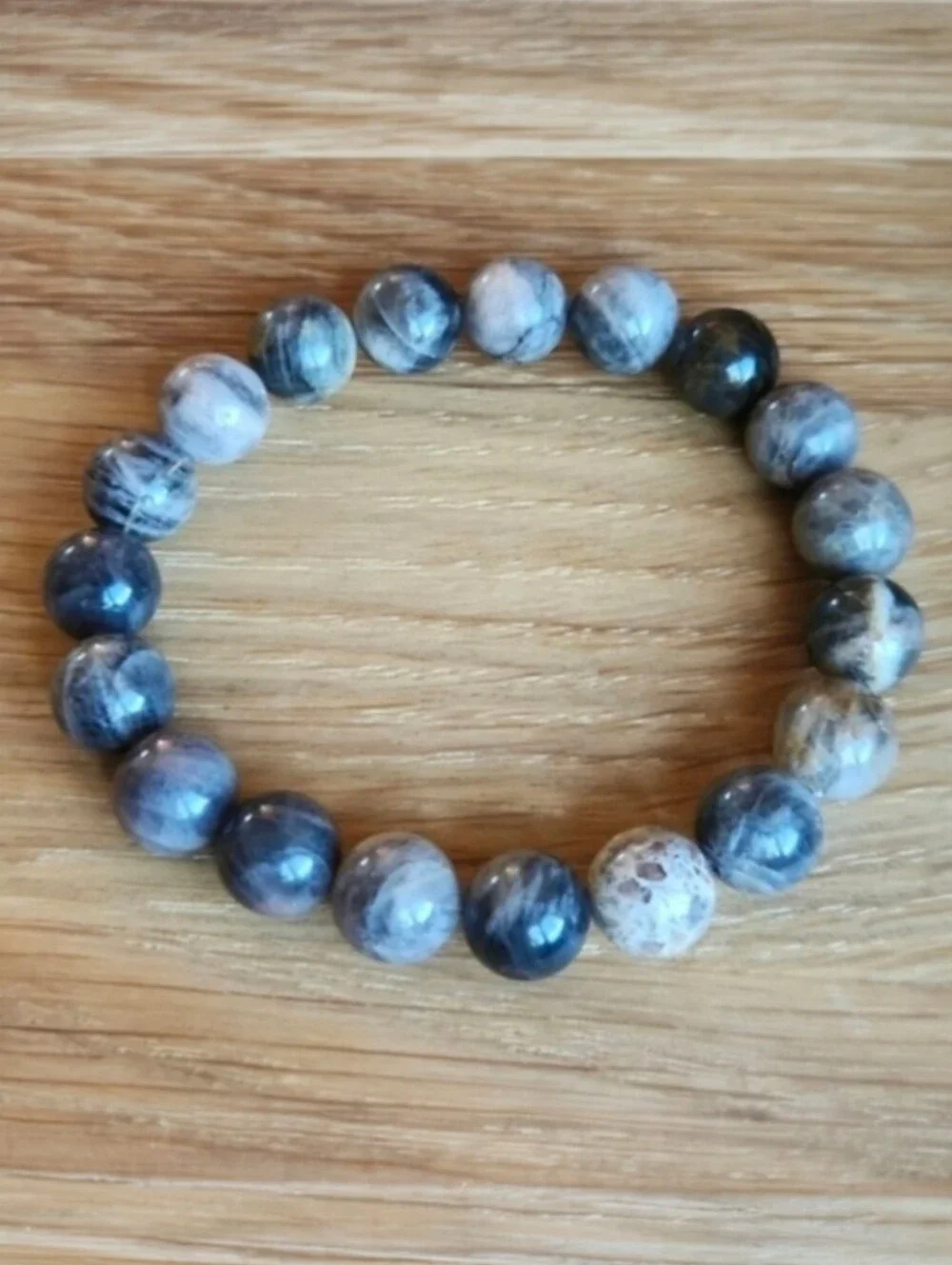 Gray Sunstone Beaded Stretch Bracelet | Handmade